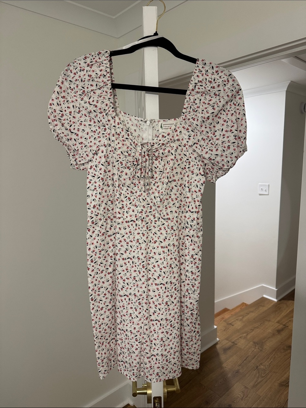 Love Riche White Mini Dress with Red & Green Floral Motif